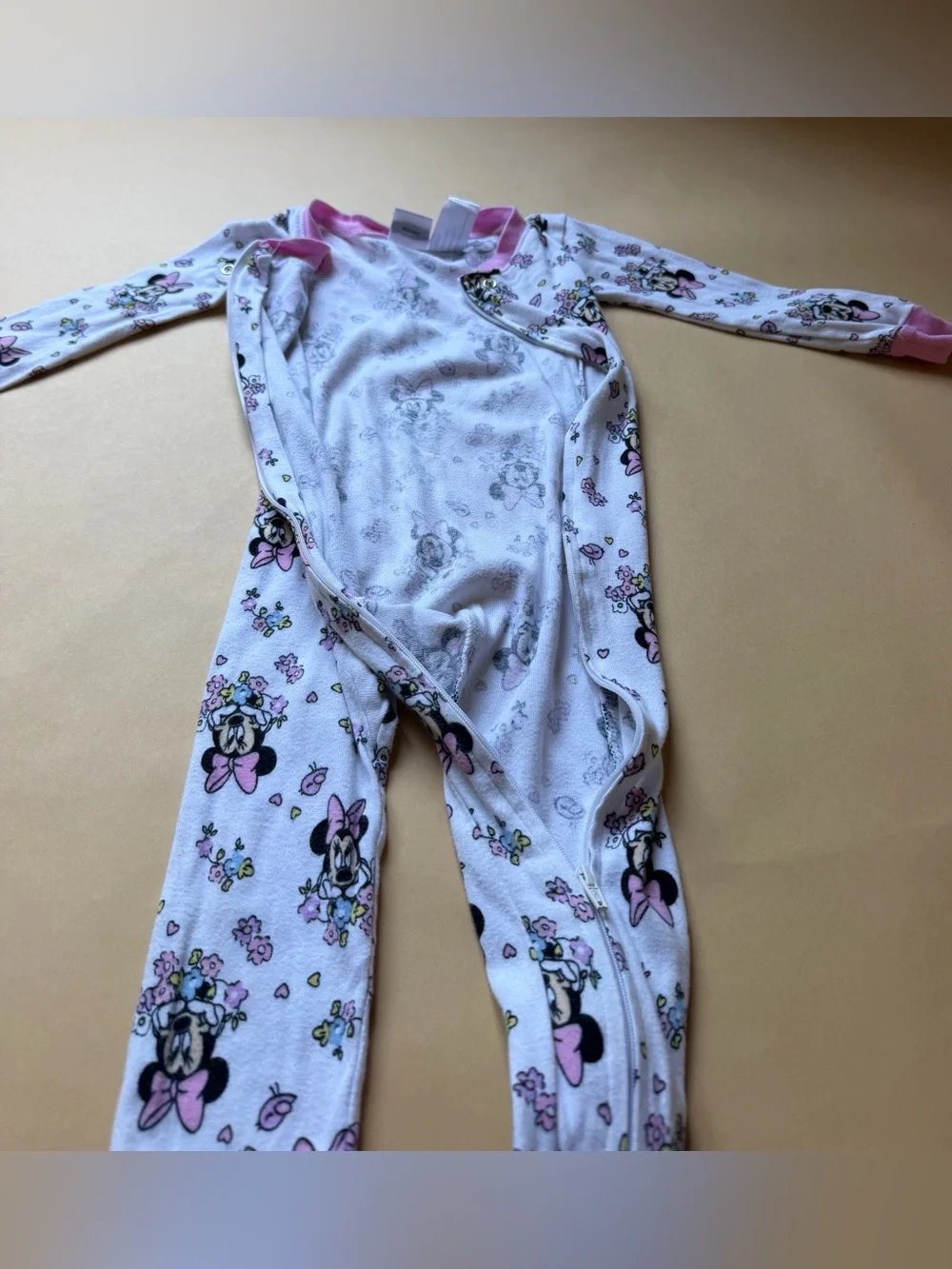 Disney Minnie Mouse Floral Footed Pajamas Girls Pink, Soft White 2T